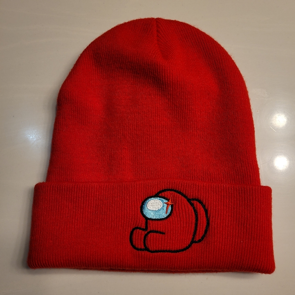 Among Us Red Imposter Embroidered Knit Beanie One Size Fits Most Unisex